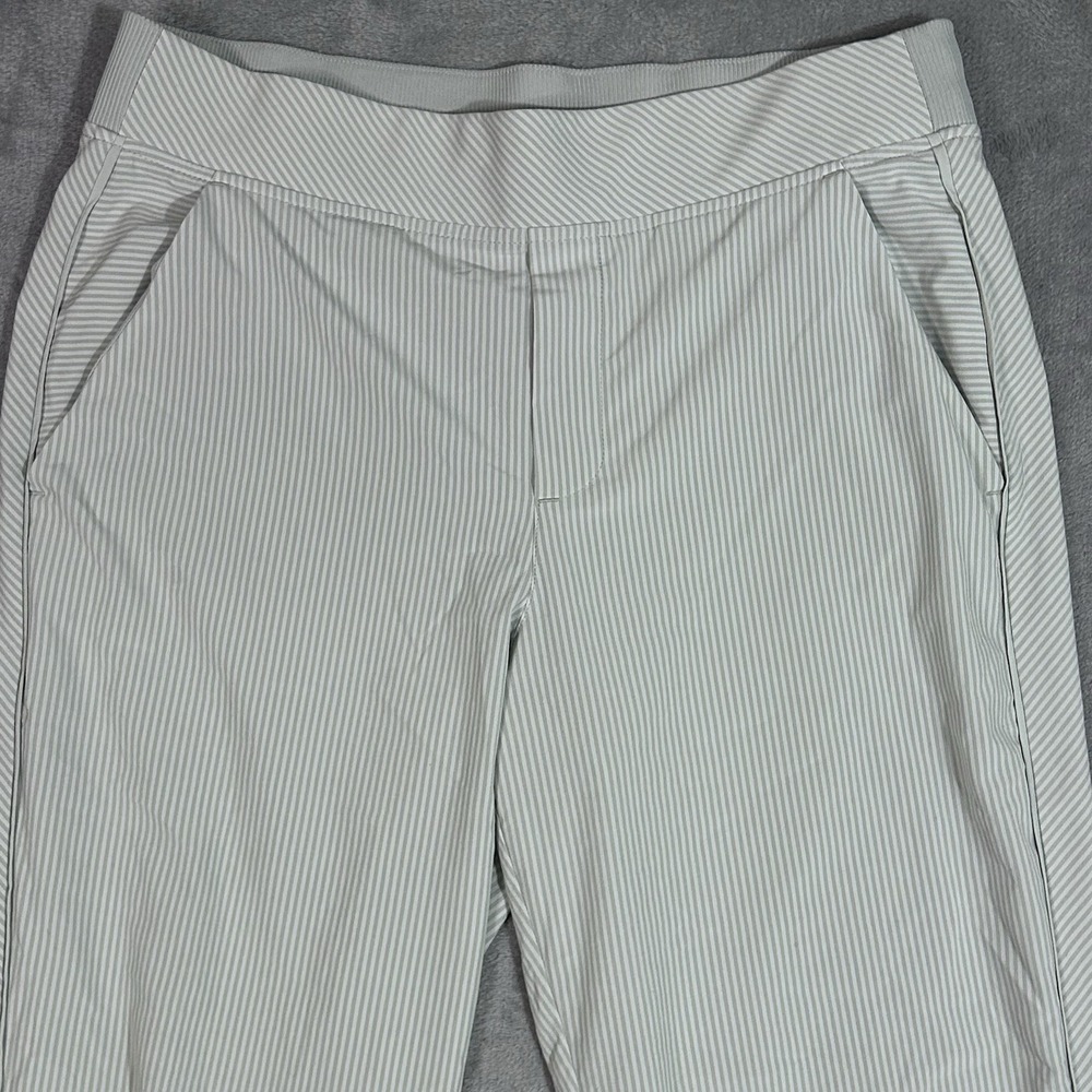 Athleta Womens 8P Striped Pull On Trousers Jogger Pants Gray White Stretch - Picture 2 of 6
